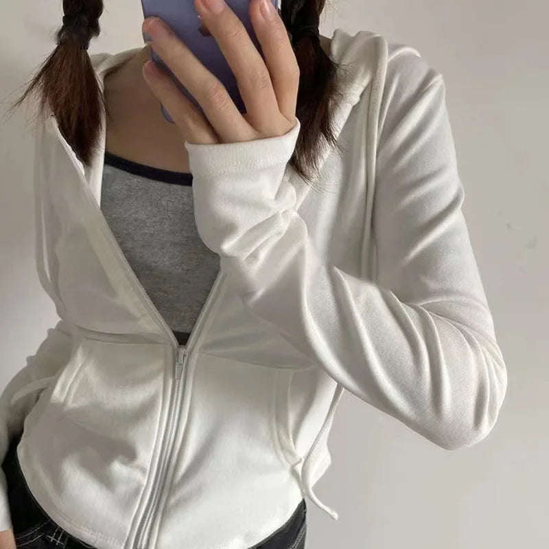 Cropped Zip Up Y2K Slim Fit Hoodie