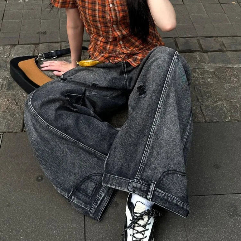 Dark Y2K High Waisted Baggy Barrel Jeans
