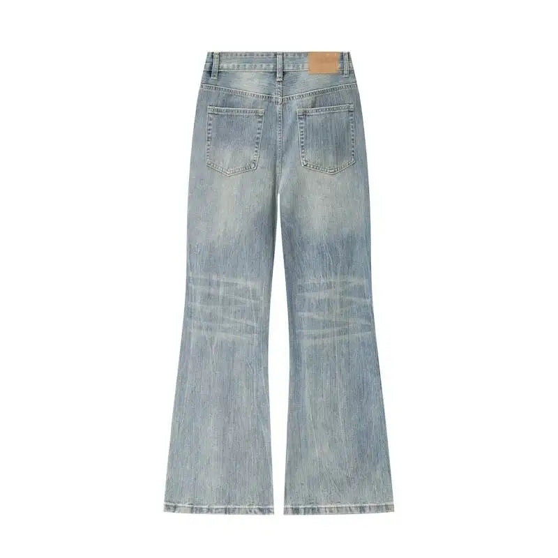 Distressed Y2K Blue Washed Slightly Flared Denim Jeans