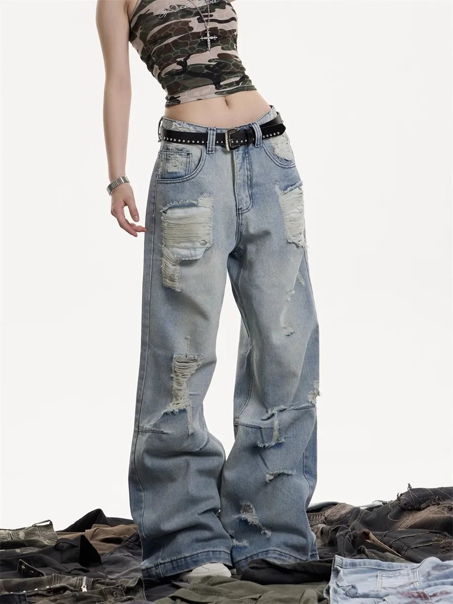 Distressed Y2K High Waist Flared Jeans