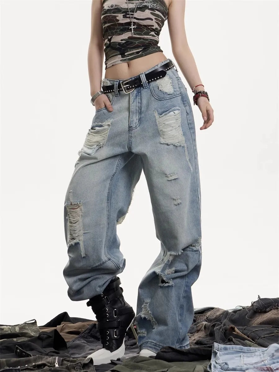 Distressed Y2K High Waist Flared Jeans
