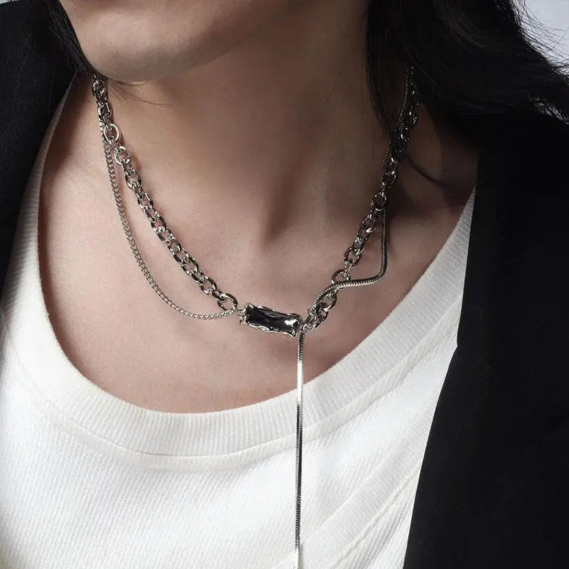 Double Layered Y2K Square Tassel Necklace