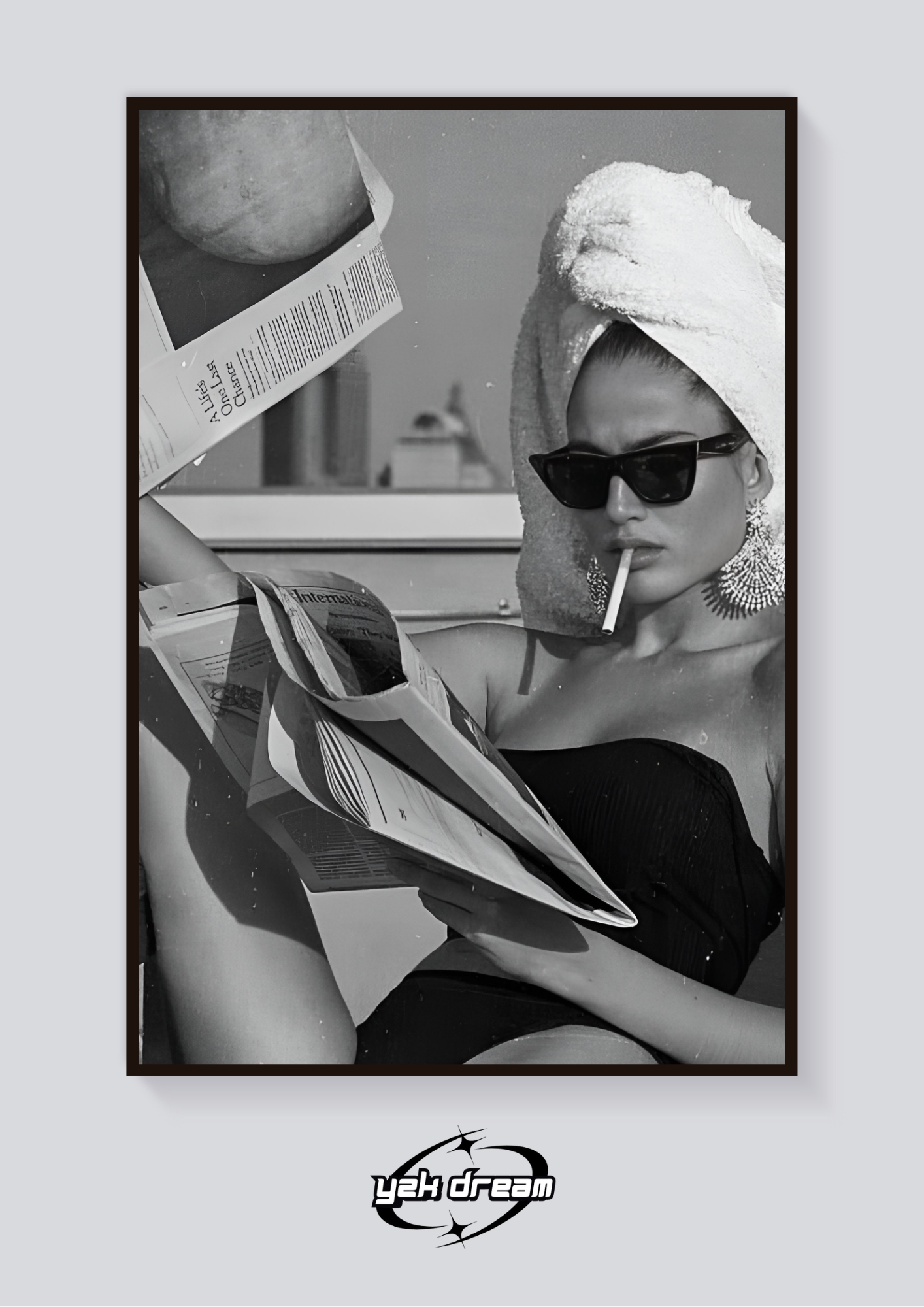 Y2K Poolside Cig Greyscale Poster