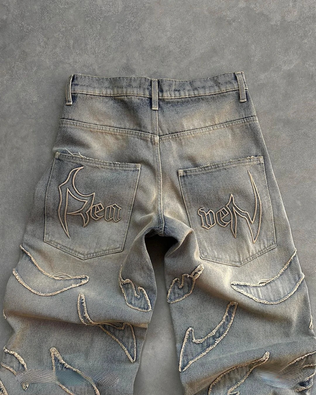 Embroidered Baggy Washed Y2K Jeans