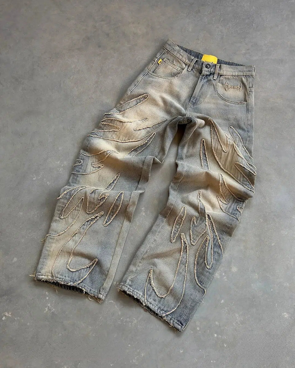 Embroidered Baggy Washed Y2K Jeans