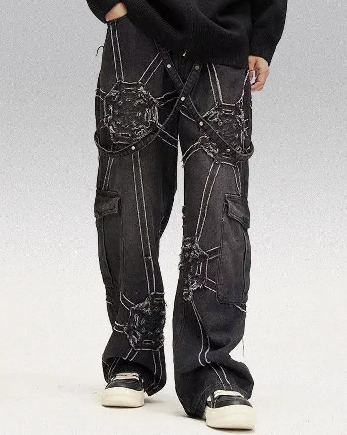 Embroidered Spider Web Y2K Jeans