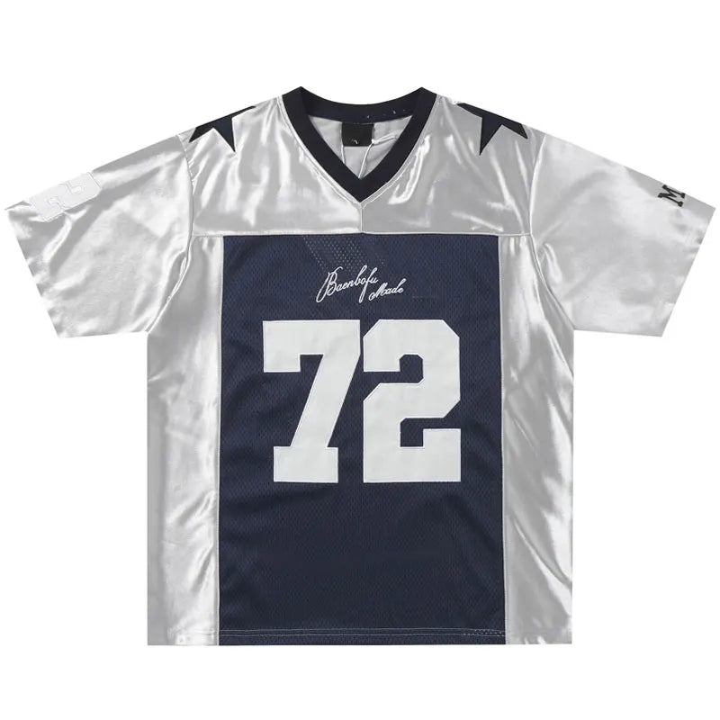 Embroidered Star Patchwork Y2K Mesh Football Jersey