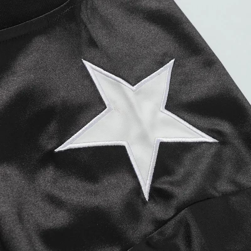 Embroidered Star Patchwork Y2K Mesh Football Jersey