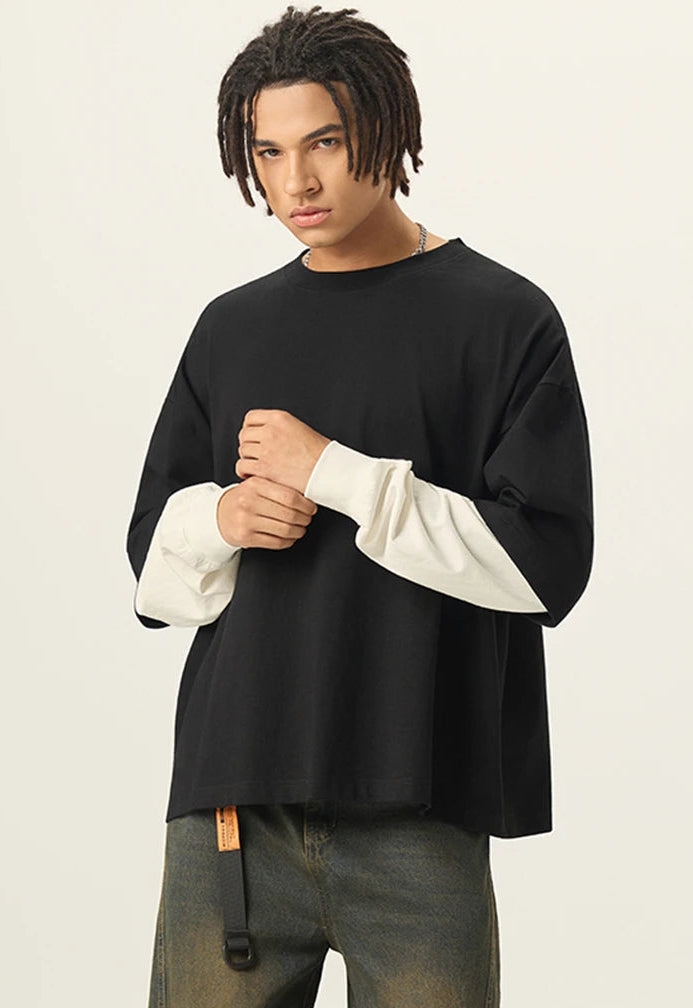 Essentials Y2K Origin 280gsm Mock Two Piece Long Sleeve Top
