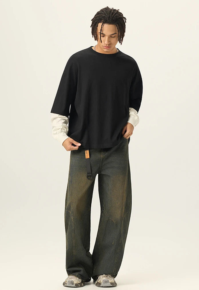 Essentials Y2K Origin 280gsm Mock Two Piece Long Sleeve Top
