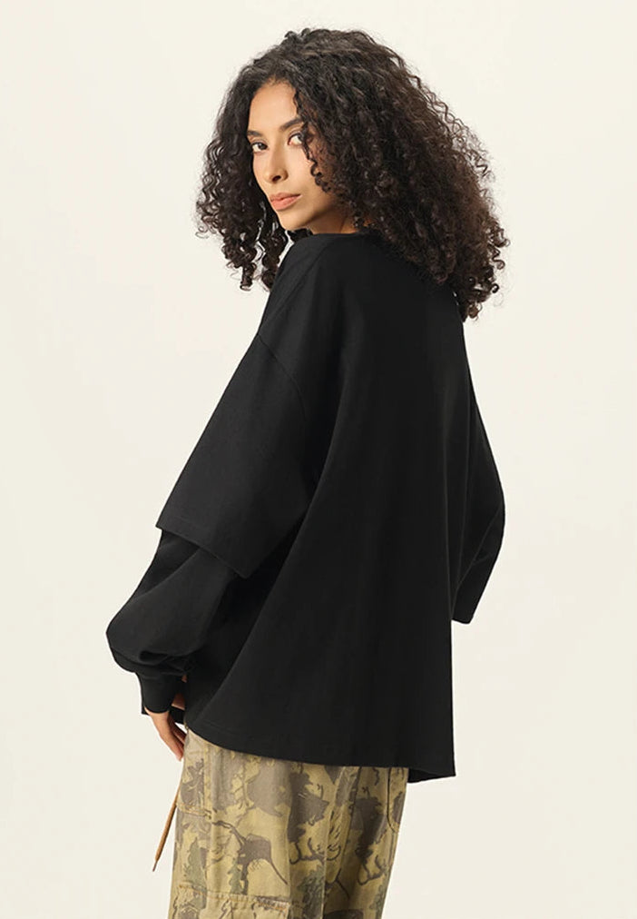 Essentials Y2K Origin 280gsm Mock Two Piece Long Sleeve Top