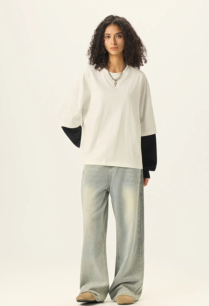 Essentials Y2K Origin 280gsm Mock Two Piece Long Sleeve Top