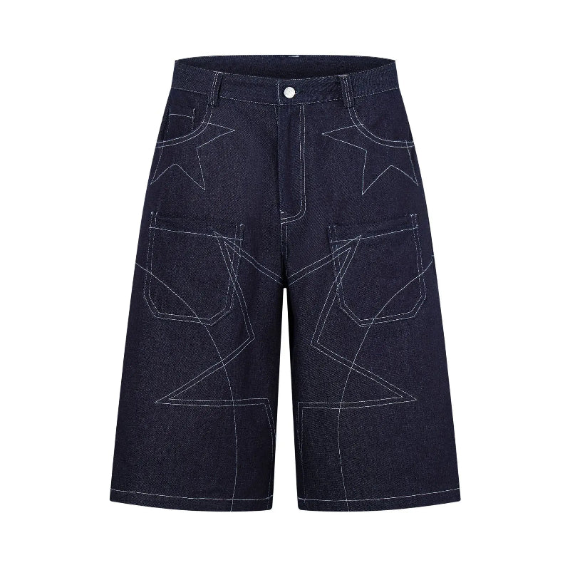 Geometric Stitching Y2K Denim Shorts Jorts
