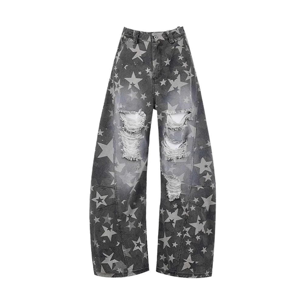 Grey Baggy Y2K Ripped Jeans Denim Jeans