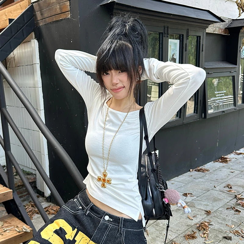 Grunge Y2K Graphic Long Sleeve Button Top