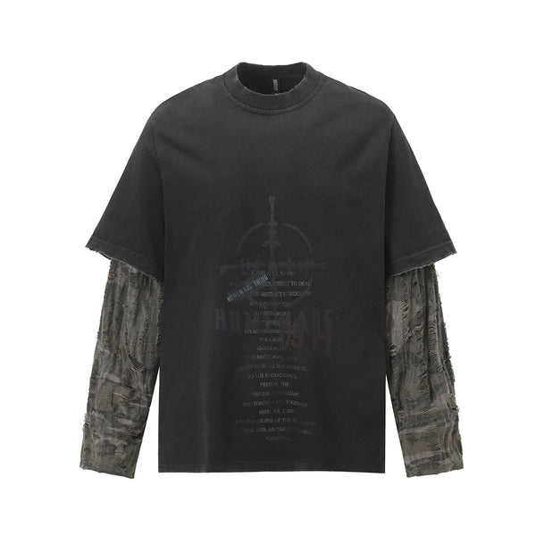 トップス 00s japanese label drape long sleeve y2k Grunge-Y2K-Mock-Layered-Long-