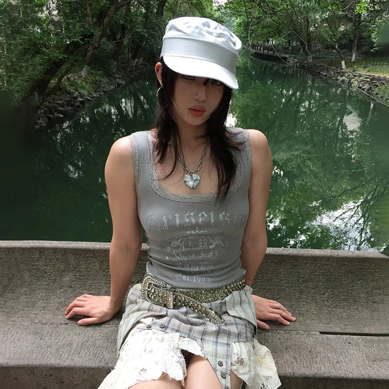 Grunge Y2K Regal Lace Tank Top