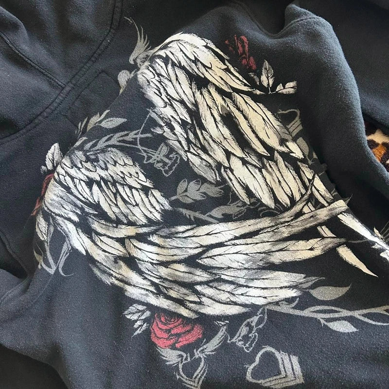 Grunge Y2K Winged Graphic Hoodie