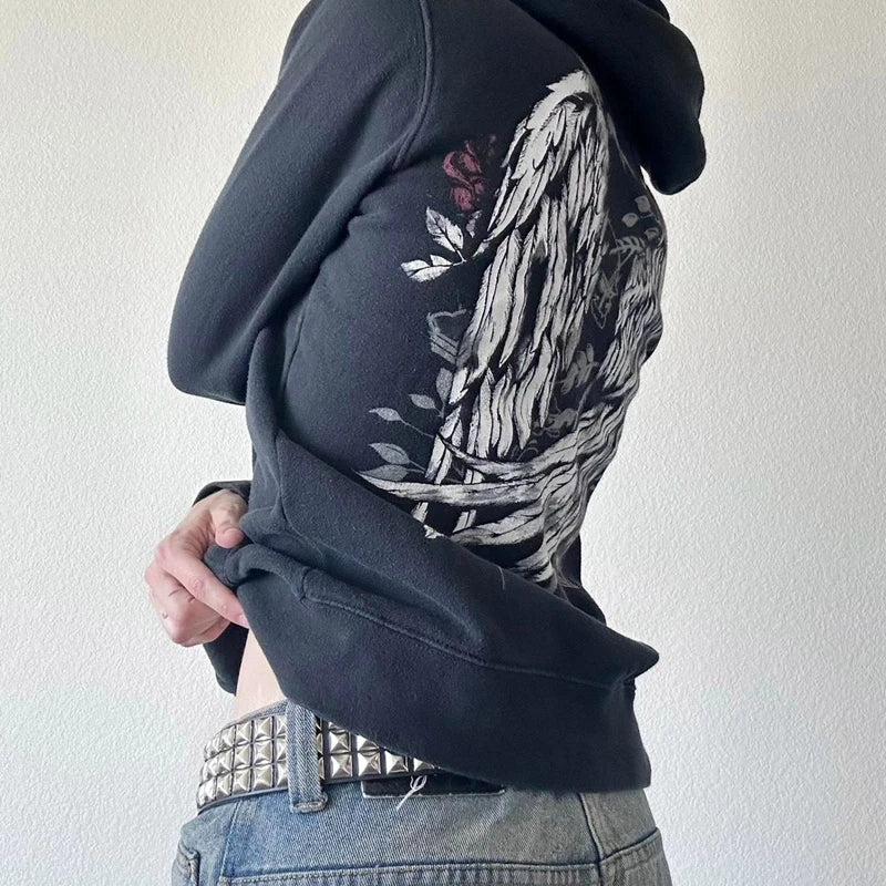 Grunge Y2K Winged Graphic Hoodie