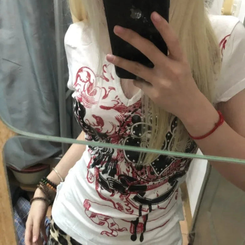 Grunge Y2k Graphic Modest Low Cut Top