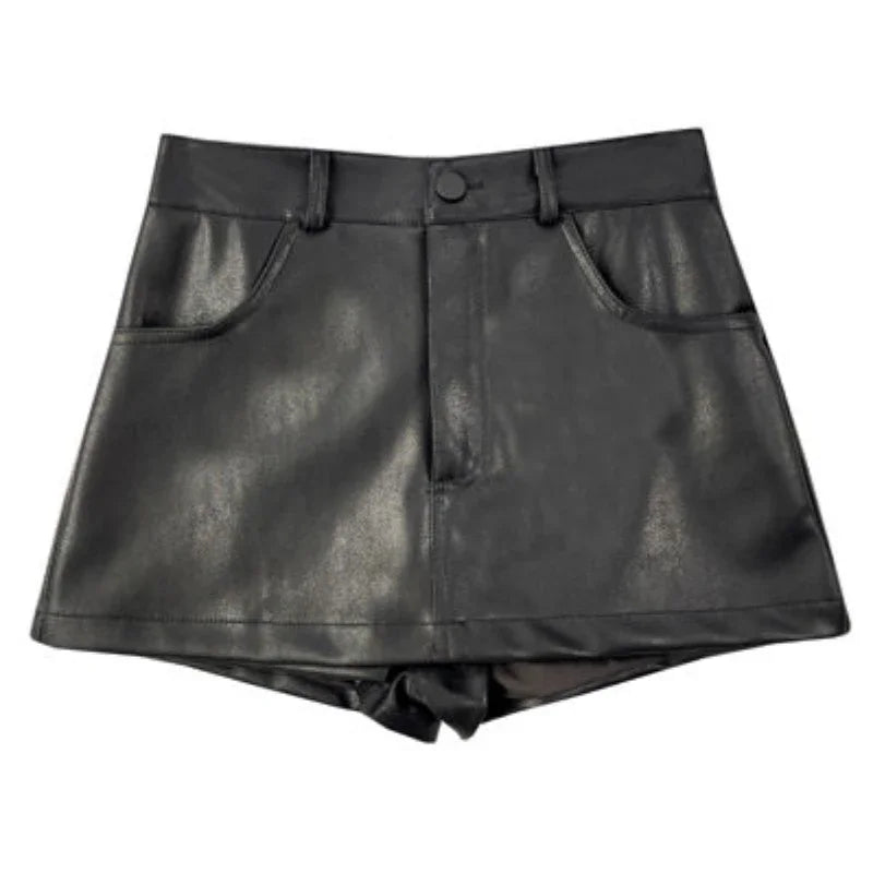 High Waist Y2K Black PU Mini Skirt