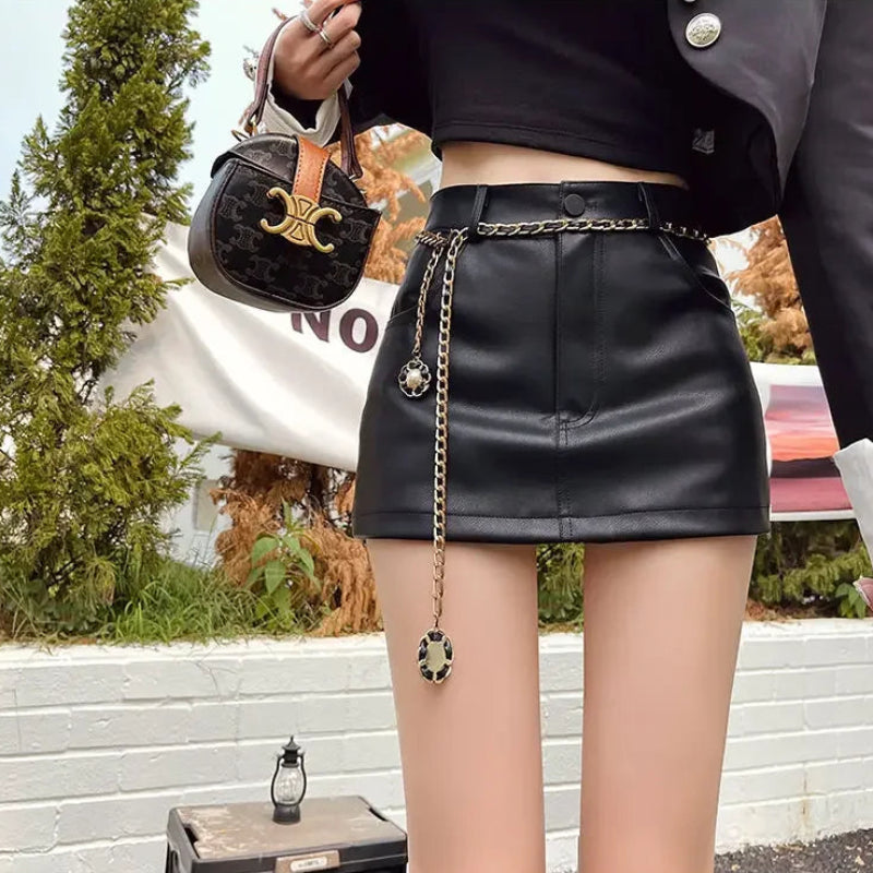 High Waist Y2K Black PU Mini Skirt 