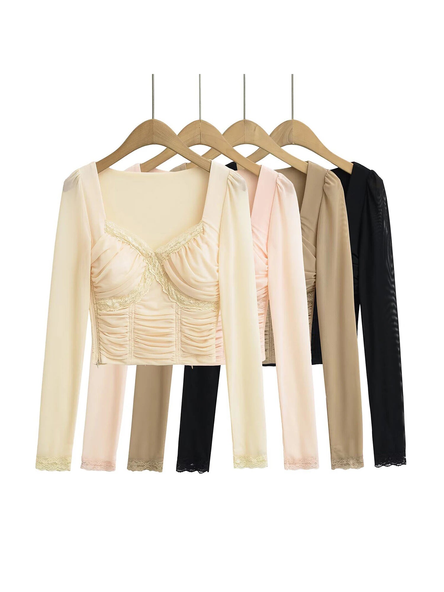 Lace Y2K Cropped Long Sleeve Low Cut Top