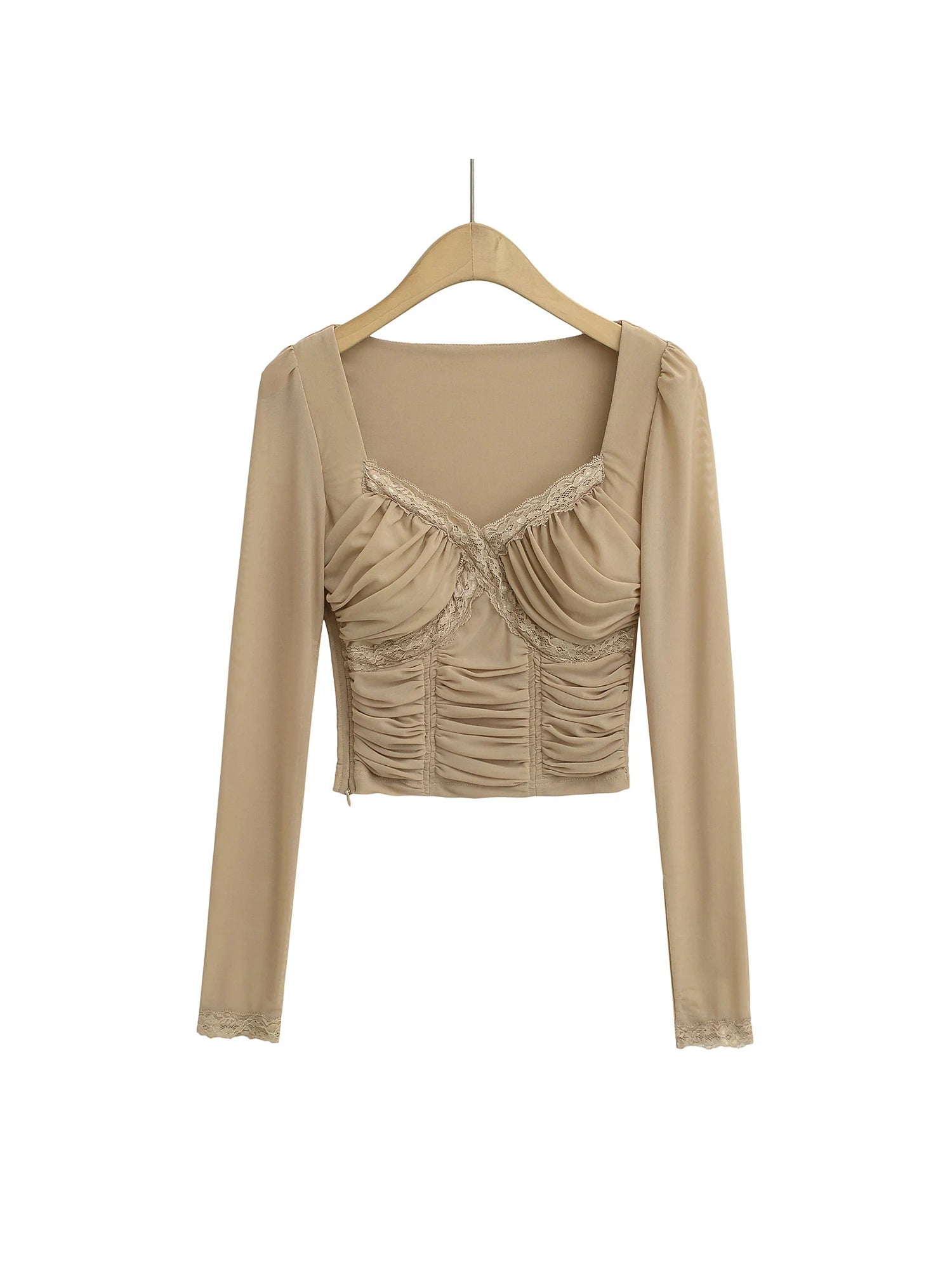 Lace Y2K Cropped Long Sleeve Low Cut Top