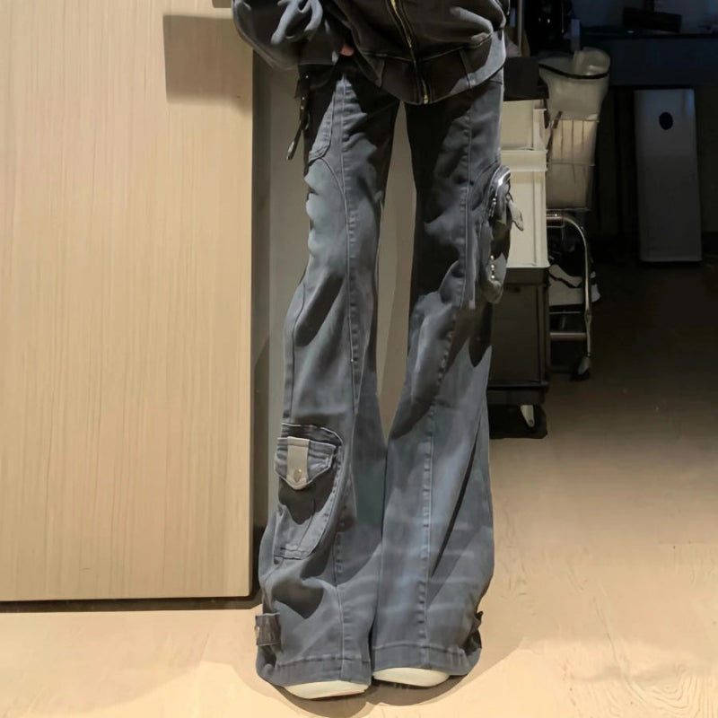 Low Waist Y2K Flared Cargo Jeans