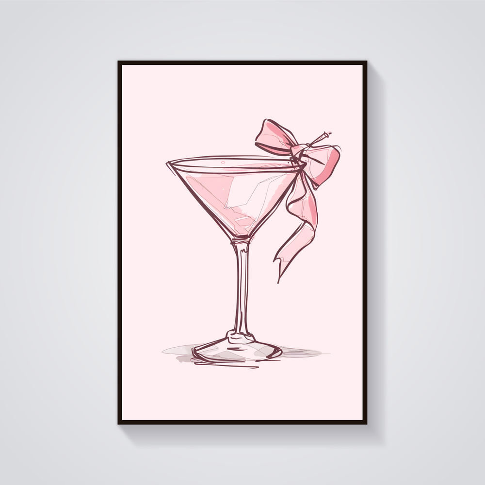 Curated visual reference: Gallery Detail: Martini Cocktail Pink Bow Art Print Girly Room Decor Wall