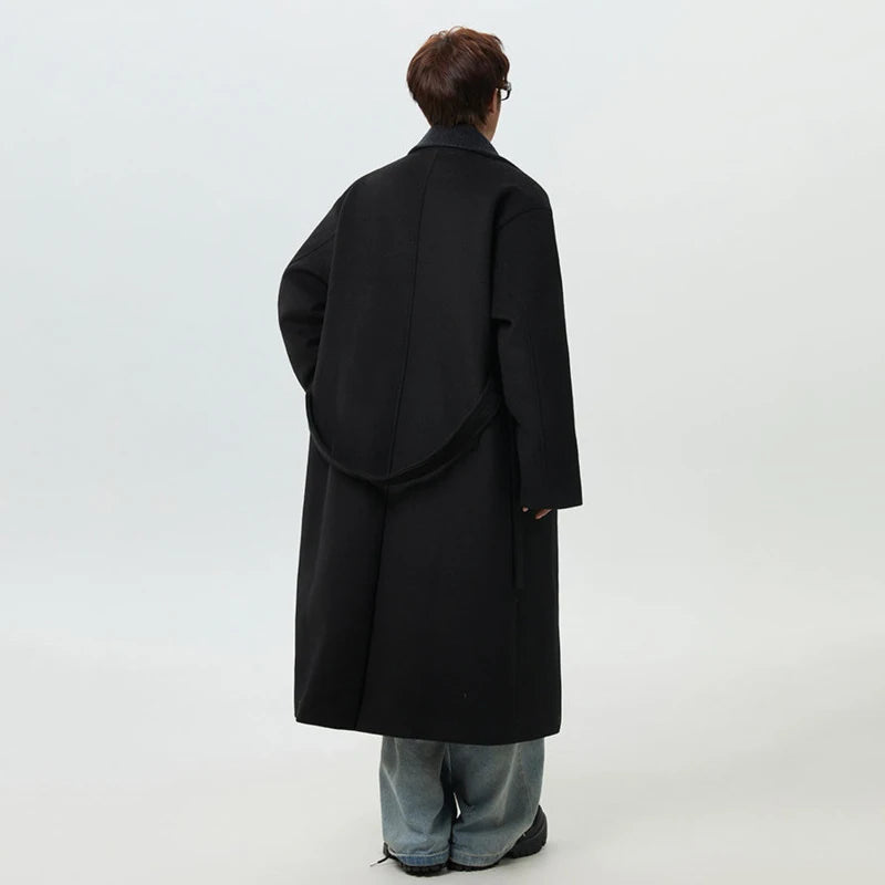 Mens Y2K Overknee Old Money Lapel Contrast Color Trench Coat Jacket