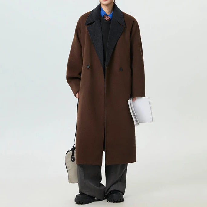 Mens Y2K Overknee Old Money Lapel Contrast Color Trench Coat Jacket