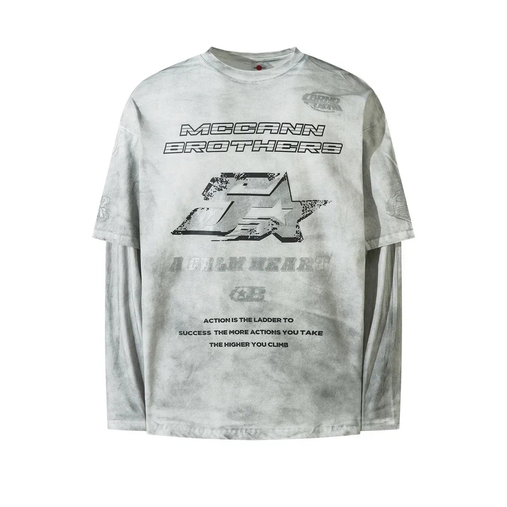 Mock Layered Y2K Racing Graphic Long Sleeve Top