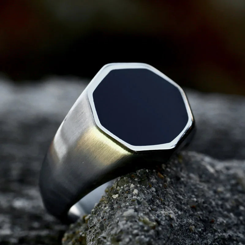 Octagonal Black Signet Ring