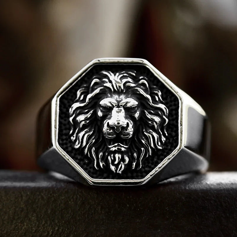 Octagonal Lion Signet Ring