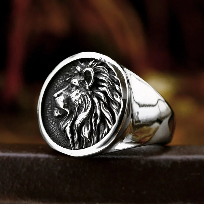 Octagonal Lion Signet Ring