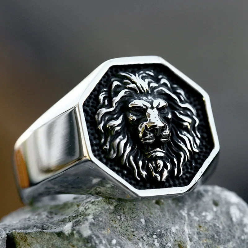 Octagonal Lion Signet Ring