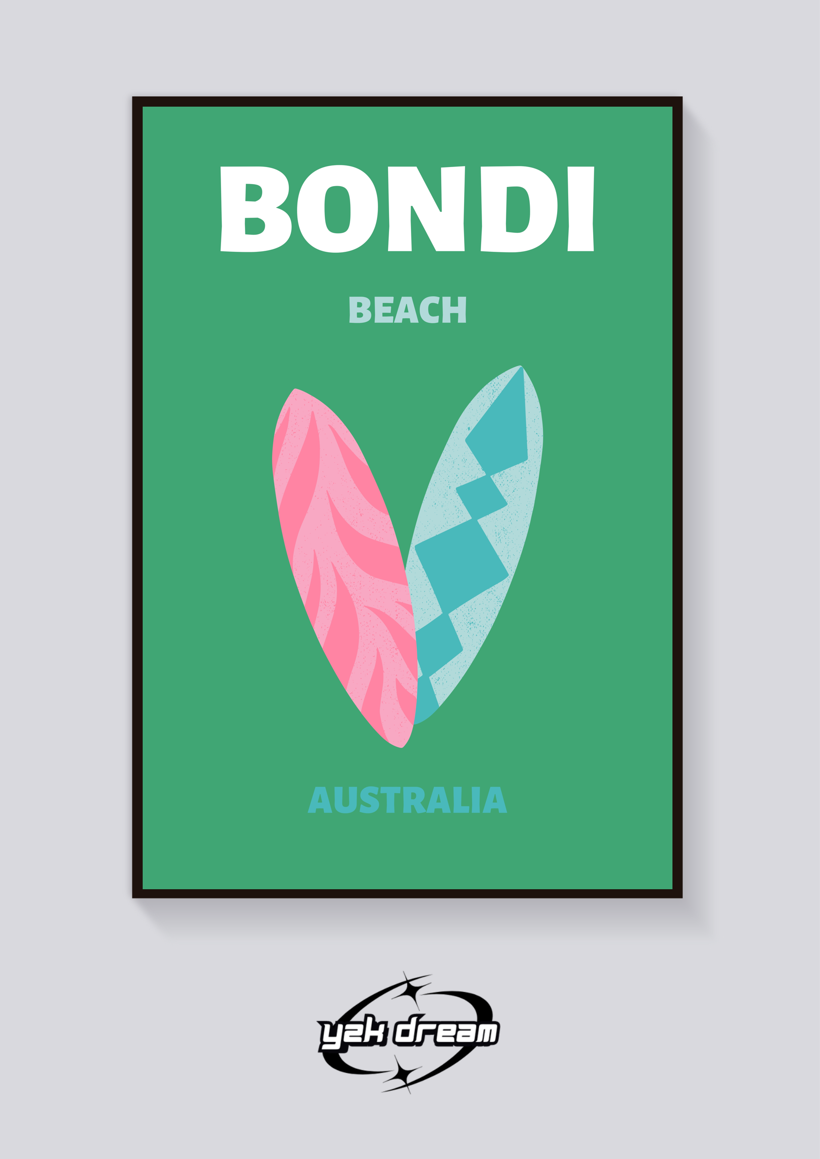 Preppy Bondi Beach Surfboard Poster