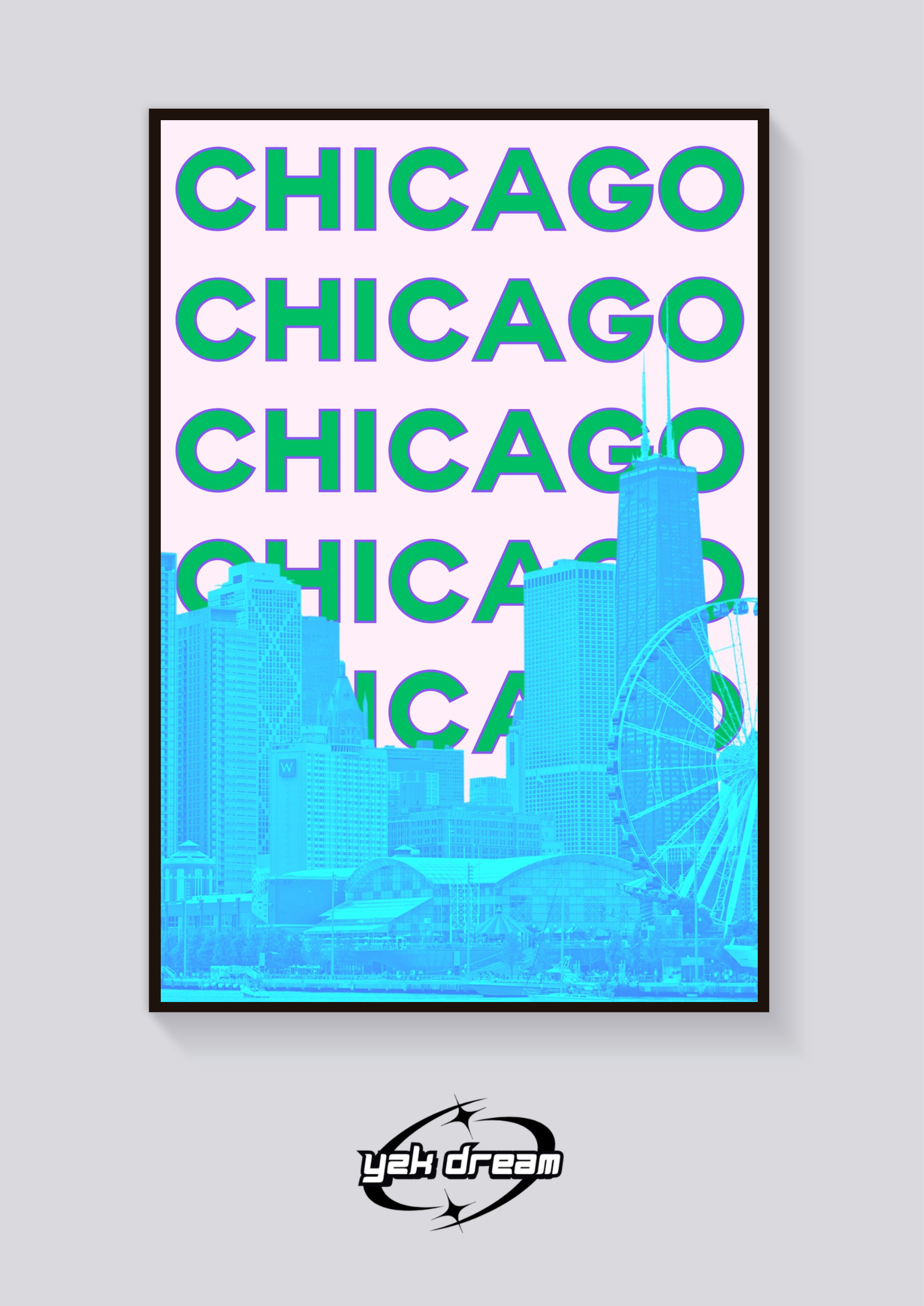 Preppy Chicago Skyline Destination Poster