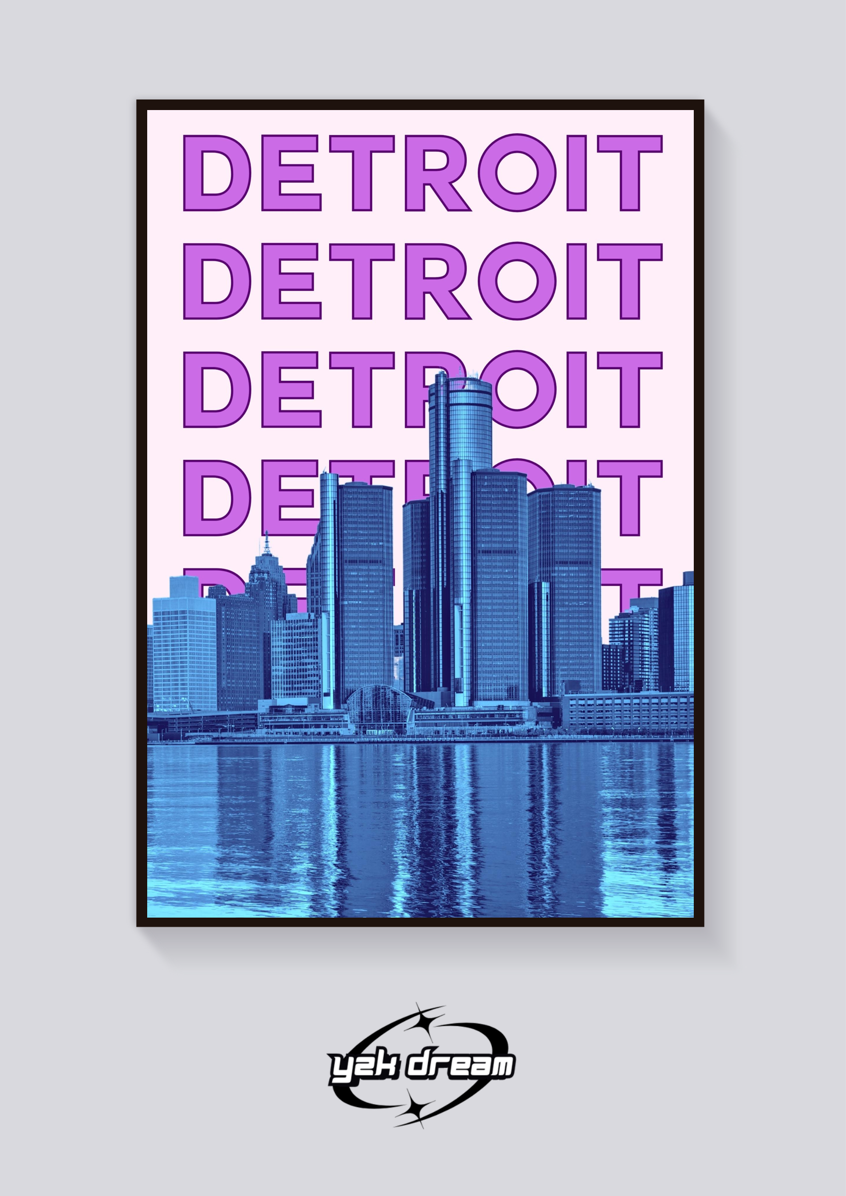 Preppy Detroit Skyline Retro Poster