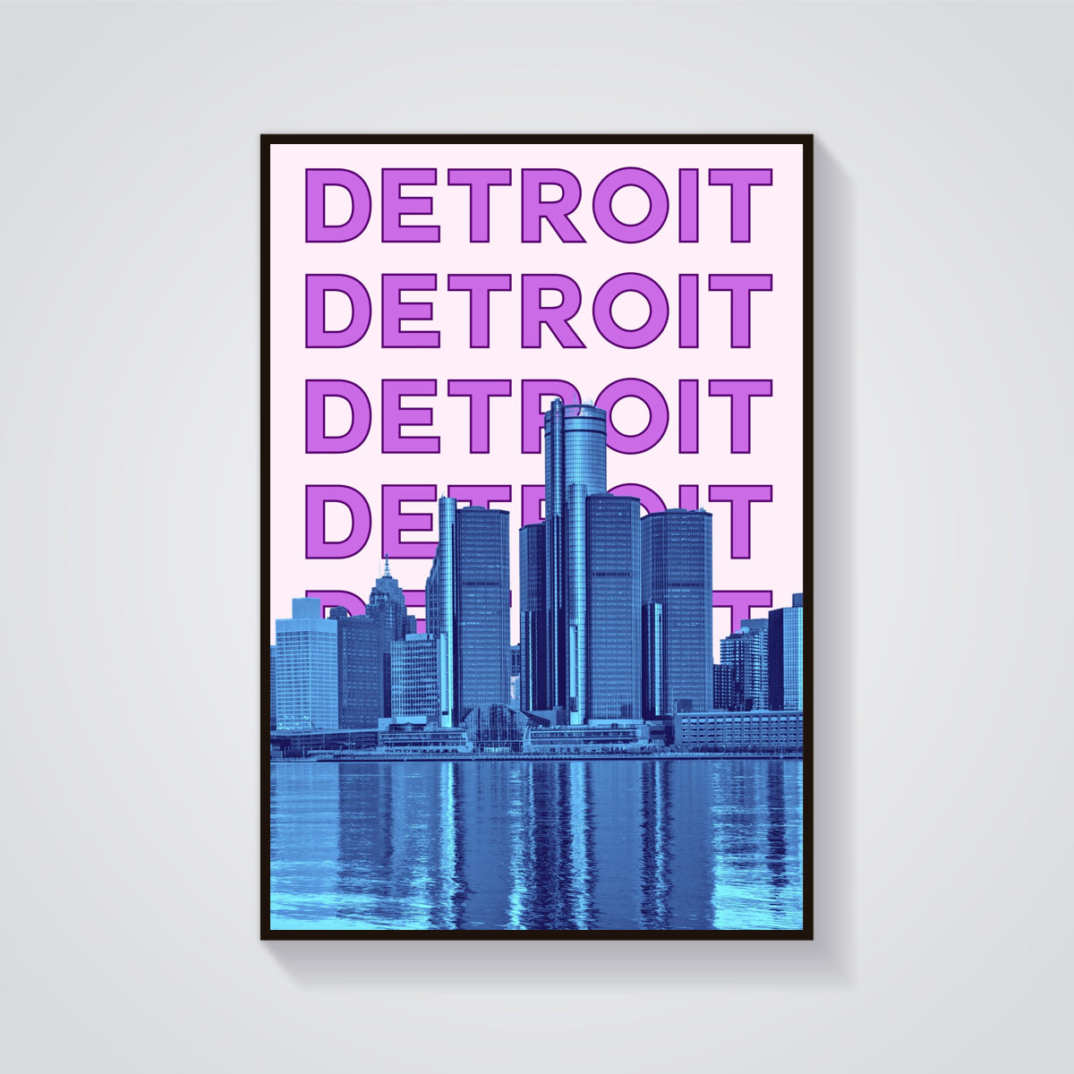 Preppy Detroit Skyline Retro Poster