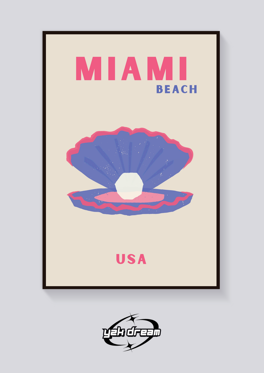 Preppy Miami Beach Vintage Art Print - Retro Clam Shell Travel Poster