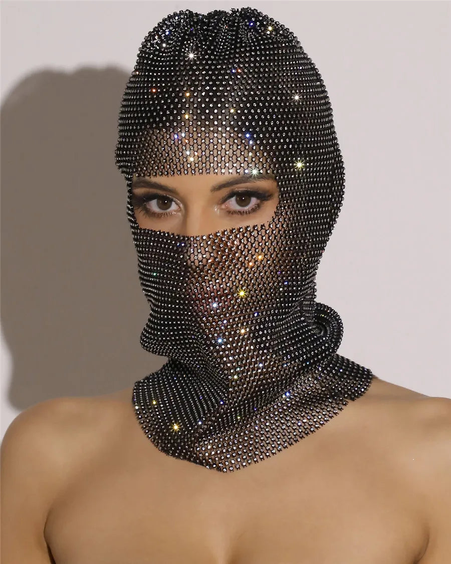 Rave Y2K Sparkly Rhinestone Diamond Balaclava Hat