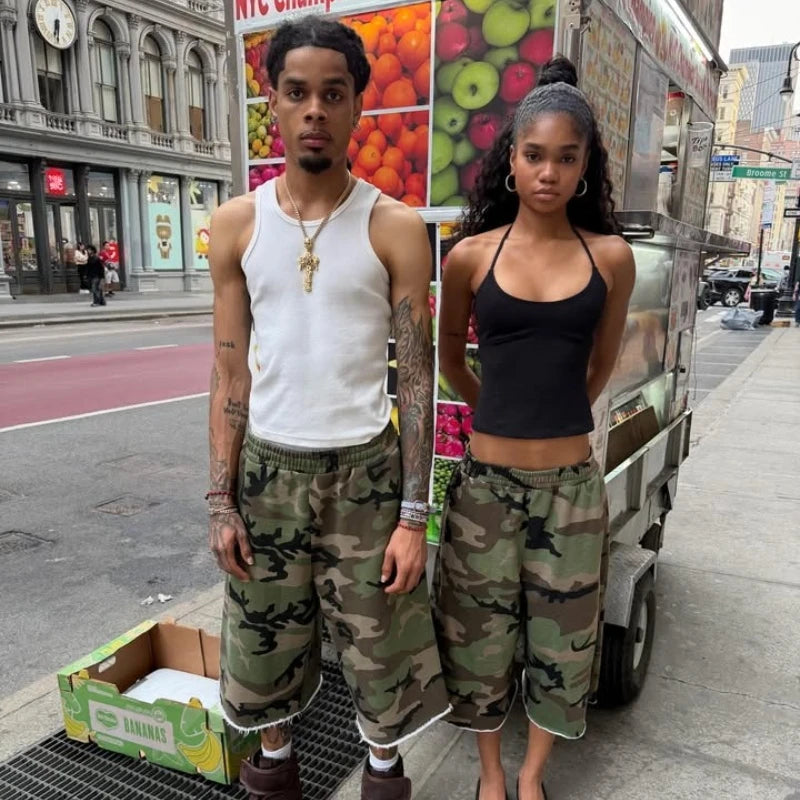 Retro Y2K Camouflage Print Baggy Jogger Shorts Jorts
