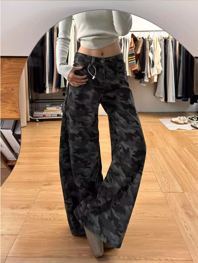 Retro Y2K Camouflage Wide Leg Baggy Barrel Jeans