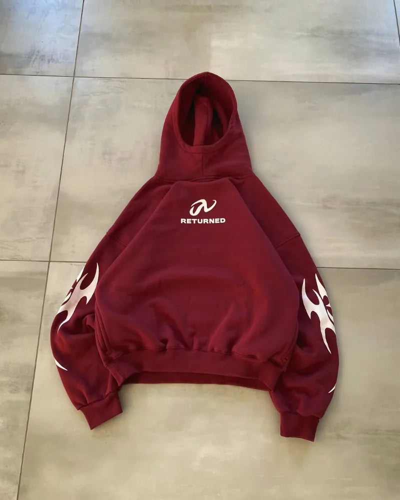 Retro Y2K Flame Print Graphic Hoodie