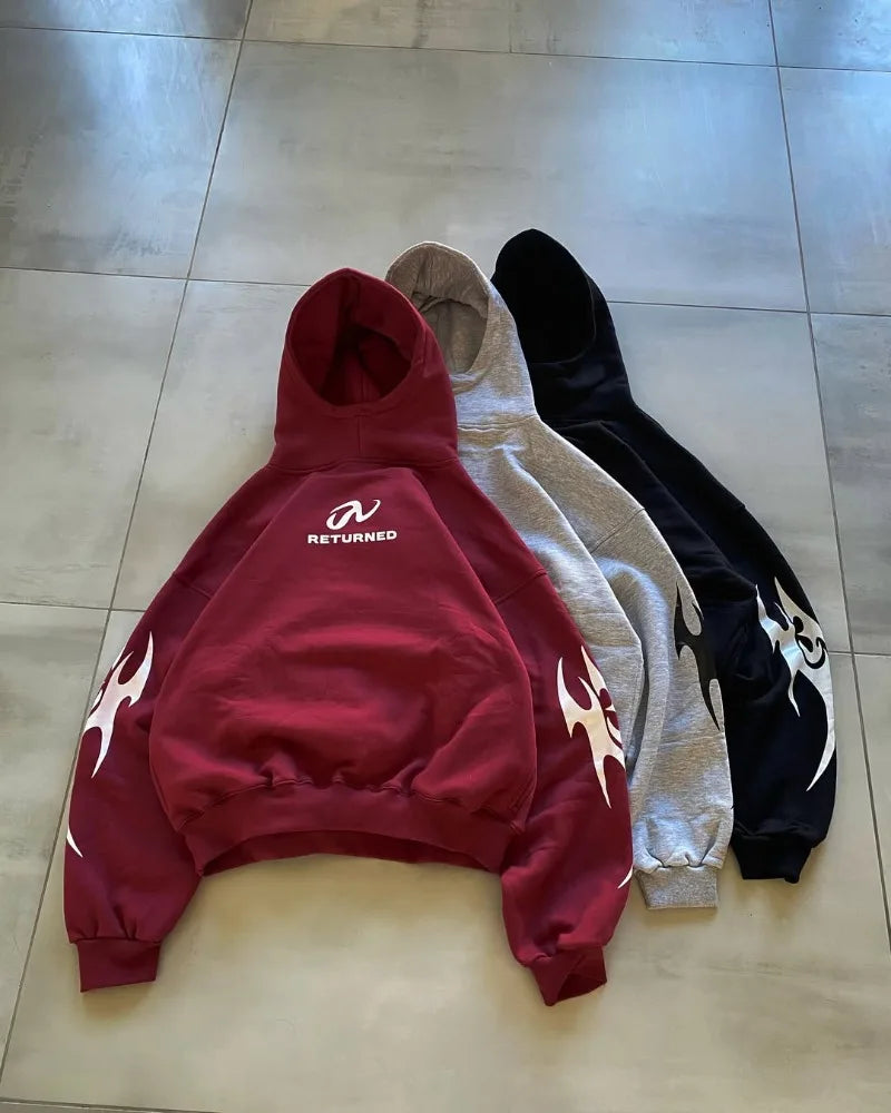 Retro Y2K Flame Print Graphic Hoodie
