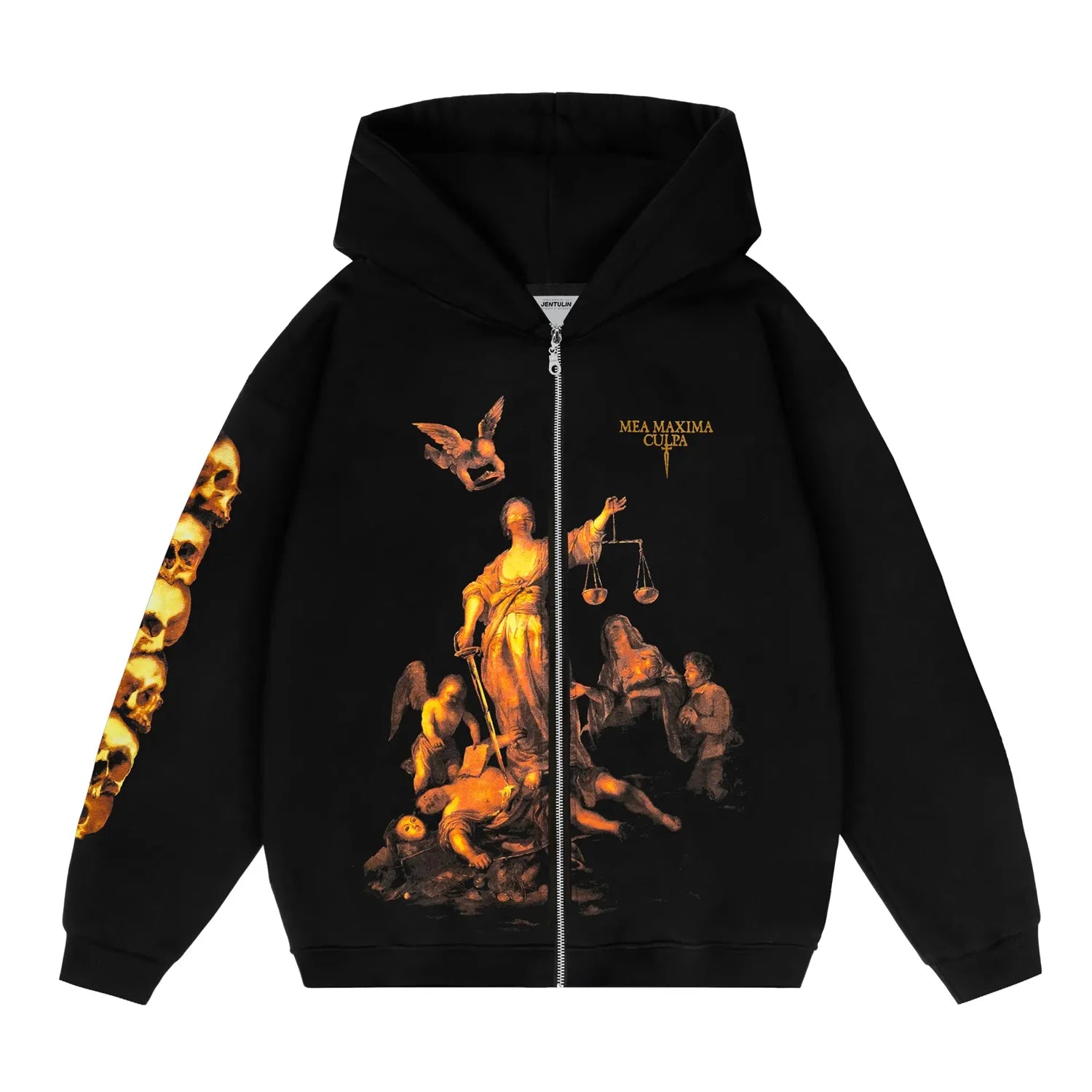 Sanctimonial Justice Y2K Print Zip Up Hoodie