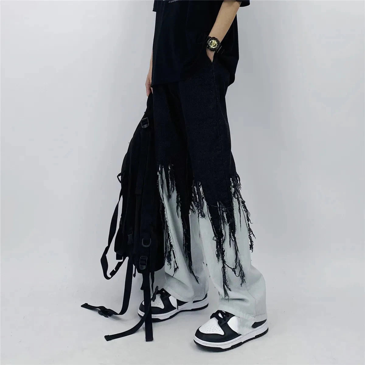 Y2K Dripped Tassel Patchwork Jeans