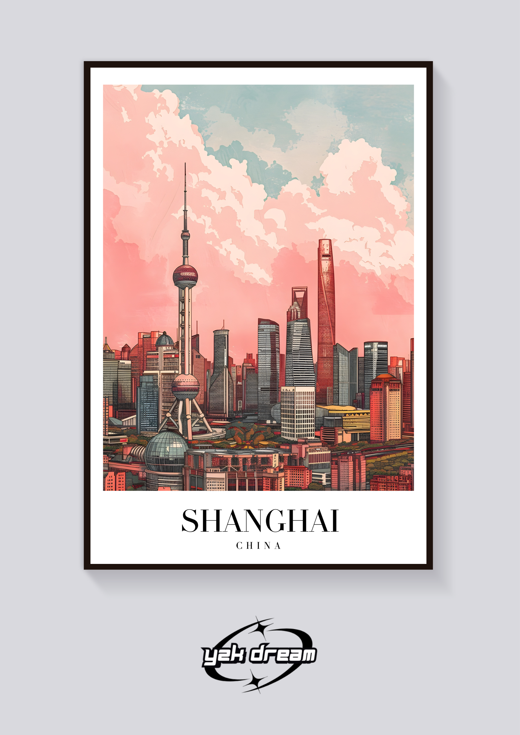 Shanghai Skyline Vintage Poster